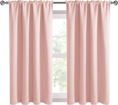 DWCN Blackout Curtains – Thermal Insulated, Energy Saving & Noise Reducing Bedroom and Living Room Curtains, Blush Pink, W 42x L 45 Inch, Set of 2 Rod Pocket Curtain Panels