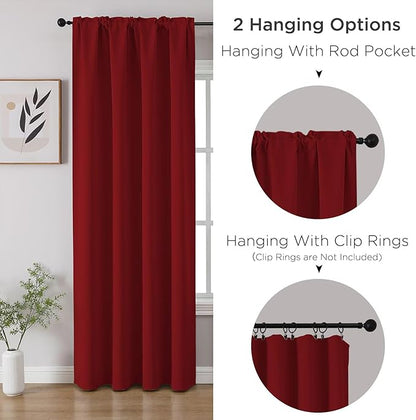 CUCRAF Red Blackout Curtains 54 inch Length 2 Panels Set, Rod Pocket Room Darkening Drapes for Bedroom Living Room, Insulated Thermal Light Blocking Window Curtain (W52 x L54 Inch)