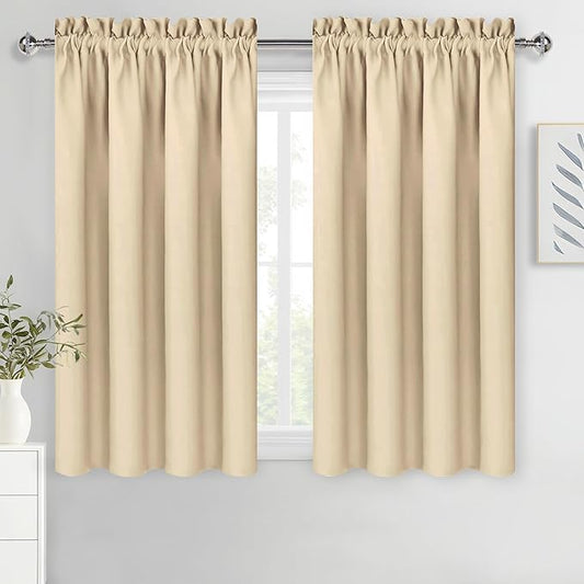 DWCN Beige Blackout Curtains for Bedroom – Rod Pocket Thermal Insulated Energy Saving Drapes for Living Room and Bedroom, W 38 x L 54 Inch, 2 Panels