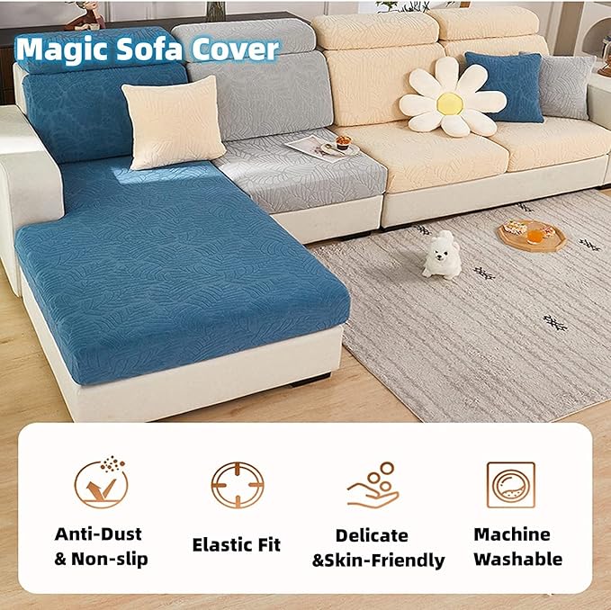 Couch Cushion Covers for Sofa Couch Covers Wear-Resistant Universal Sofa Cover Washable Stretch for Sectional Slipcovers (Texture-Sea Blue,Extra Large Single Seat Cover)