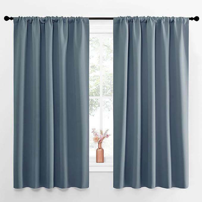 NICETOWN Blackout Curtains for Living Curtains, Smoky Blue, Set of 2, 52 by 63 Inch, Window Treatment Blackout Curtain Panels, Home Decor Thermal Insulated Solid Drapes for Bedroom