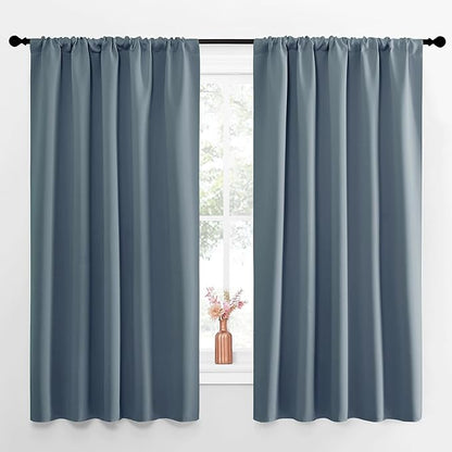 NICETOWN Blackout Curtains for Living Curtains, Smoky Blue, Set of 2, 52 by 63 Inch, Window Treatment Blackout Curtain Panels, Home Decor Thermal Insulated Solid Drapes for Bedroom