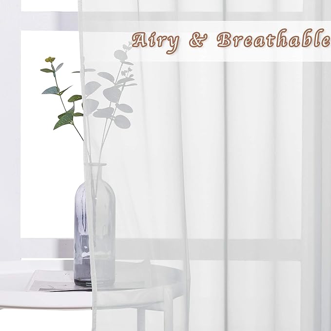 NICETOWN Living Room Window Curtains Sheer Textured, Grommet Casual Voile Sheer Airy Window Treatments Vertical Drapes for Sliding Door/Bedroom, Light Gray, W37 x L84