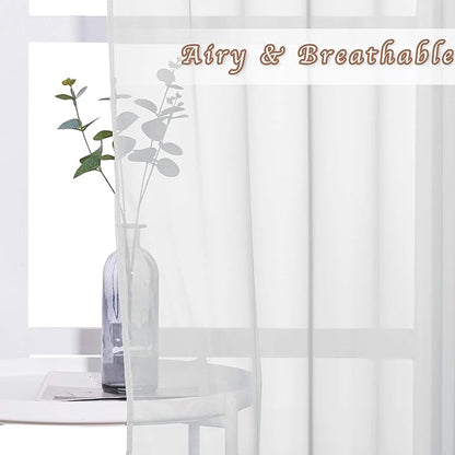 NICETOWN Bedroom Sheer Curtains Light Gray with Casual Style, Grommet Top Lightweight Voile Textured Window Curtains Light and Airy Drapes for Porch/Living Room, 70" W x 84" L, Set of 2