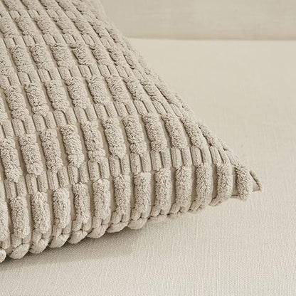Fancy Homi 4 Packs Taupe Decorative Throw Pillow Covers 22x22 Inch for Living Room Couch Bed, Rustic Modern Farmhouse Boho Home Decor, Soft Plush Corduroy Cute Square Accent Cushion Case 55x55 cm