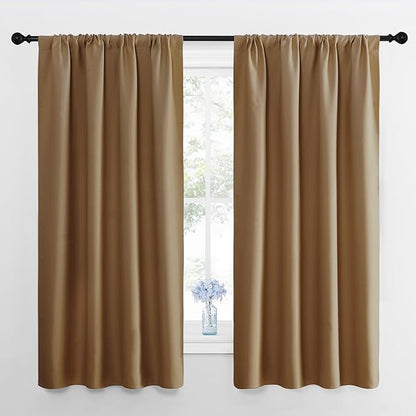 NICETOWN Window Curtains for Bedroom, Gold Brown, 2 Panels, W42 x L48 -Inch, Home Decoration Thermal Insulated Rod Pocket Blackout Blinds & Drapes for Small Windows