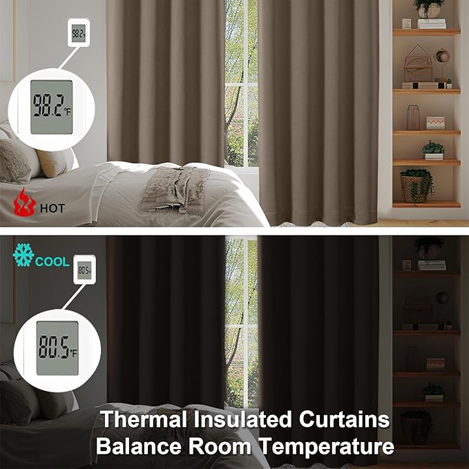 Simplebrand Ava Brown Blackout Curtains for Bedroom 84 Inch Length 2 Panels Set, Solid Thermal Insulated Privacy Living Room Window Treatment Curtains Blackout Drapes, W50 x L84 Inch, Brown