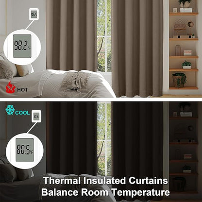 Simplebrand Ava Brown Blackout Curtains for Bedroom 84 Inch Length 2 Panels Set, Solid Thermal Insulated Privacy Living Room Window Treatment Curtains Blackout Drapes, W50 x L84 Inch, Brown