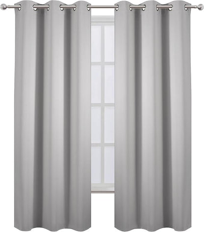 LEMOMO Blackout Curtains 42 x 84 inch/Light Grey Curtains Set of 2 Panels/Thermal Insulated Room Darkening Bedroom Curtains