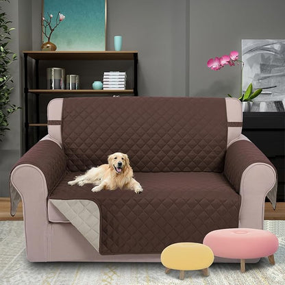 U-NICE HOME Loveseat Sofa Cover Reversible Couch Covers for Dogs Friendly with Elastic Straps Water Resistant Furniture Protector for Couch Cover for 2 Cushion (Loveseat, Coffee/Beige)