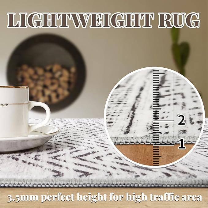 3x15 Washable Kitchen Runner Rug: Modern Moroccan Runners for Hallway Soft Non Slip Rugs with Rubber Backing Low Pile Thin Waterproof Floor Carpet for Entryway Bedroom Bathroom Indoor 3x15 Grey