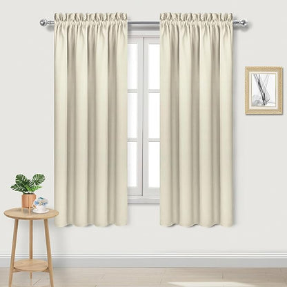 DWCN Blackout Curtains for Bedroom – Rod Pocket Thermal Insulated Noise Reducing Noise Reducing Drapes for Living Room, W 38 x L 63 Inch, 2 Panels, Light Beige