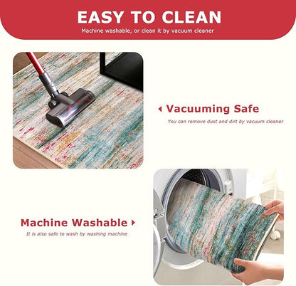KOZYFLY Modern Abstract Hallway Runner Rug, 2x8 Washable Rug Runner Non-Slip Soft Kitchen Runner Rugs, Print Green Carpet Runner for Entryway Bathroom Laundry Room Foyer