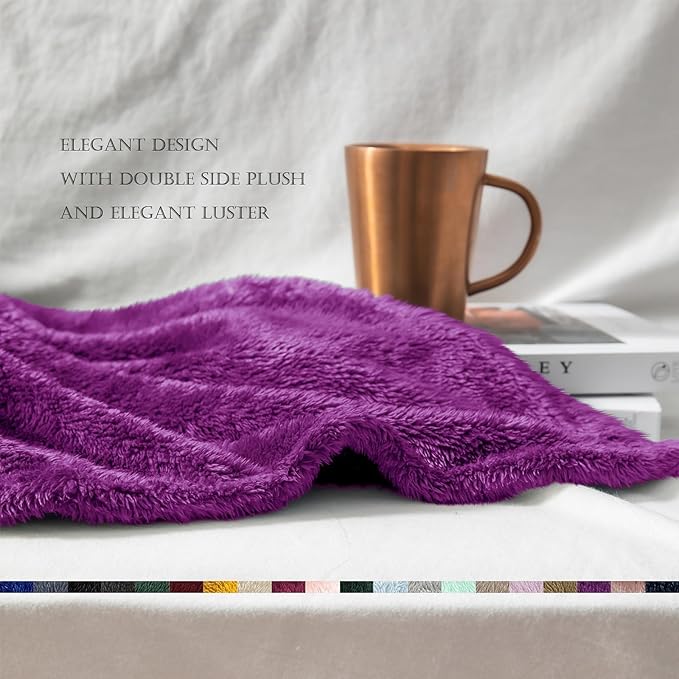 Exclusivo Mezcla Plush Fuzzy Fleece Throw Blanket Extra Large, Super Soft, Fluffy and Warm Blankets for Couch, Bed, All Season (Purple, 50x70 inches)