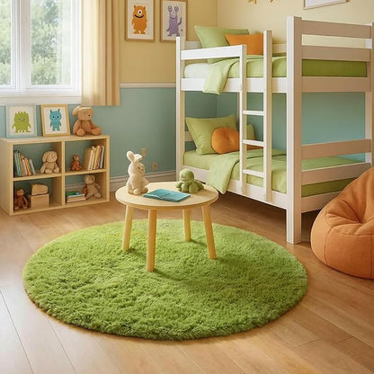 Amdrebio Grass Green Round Rugs 6Ft for Living Room Bedroom Decor Aesthetic, Large Fluffy Shaggy Circle Area Rug for Kids Playroom Baby Nursery, Big Soft Shag Fuzzy Modern Cool Floor Circular Carpet