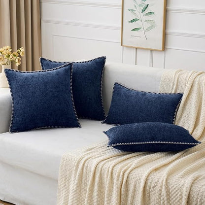 MIULEE Pack of 2 Couch Throw Pillow Covers 20x20 Inch Navy Farmhouse Decorative Pillow Covers with Stitched Edge Soft Chenille Solid Dyed Spring Pillow Covers for Sofa Bed Living Room
