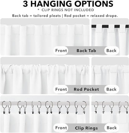Deconovo Room Darkening Curtains, Thermal Insulated Noise-Reducing Window Panels for Bedroom, Living Room and Home Office, 2 Panels, Pure White, 52W x 54L Inch