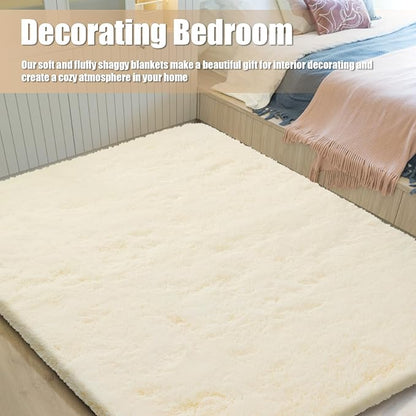 6x9 Fluffy Area Rug for Living Room,Shag Area Rugs for Bedroom,Ivory Soft Fuzzy Rug Non-Shedding Indoor Plush Carpet for Kids Bedroom Nursery Dorm Home Decor