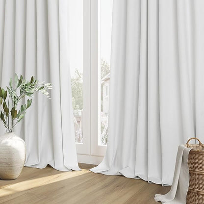 Guken White 100% Blackout Linen Curtains 126 Inch Length 2 Panels Set for Living Room Bedroom Back Tab Thermal Insulated Black Out Drapes Room Darkening Farmhouse Window Curtains 52x126
