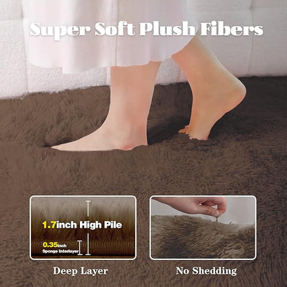 8x10 Area Rugs for Living Room: Fluffy Shag Soft Washable Rug Large Fuzzy Plush Indoor Carpet for Bedroom Nursery Playroom Kids Girls Boys Room (Coffee, 8'x10')