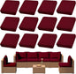 12Pcs Outdoor Cushion Covers, Patio Cushion Covers,Stretch Elastic Slipcovers, Replacement Washable & Reusable Furniture Protector for Patio Couch (Claret,Cover Only)