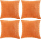 Fancy Homi 4 Packs Orange Fall Decorative Throw Pillow Covers 20x20 Inch for Couch Bed Sofa, Halloween Pumpkin Autumn Home Decor, Soft Cute Plush Corduroy Striped Cushion Case 50x50 CM