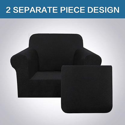 H.VERSAILTEX 2 Piece Stretch Stylish Furniture Cover/Protector Chair Covers for Living Room Soft with Elastic Bottom for Kids, Spandex Jacquard Fabric Small Checks(Chair, Black)