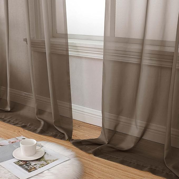 Chocolate Sheer Curtain for Bedroom Living Room 78 Inches Long 2 Panels Set, Solid Soft Airy Light Filtering Sheer Window Curtains, Modern Rod Pocket Door Curtain, 42" Wx78 L Inches
