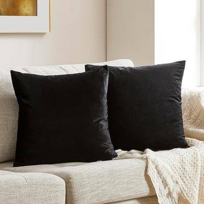 GIGIZAZA Black Velvet Pillow Covers 22x22,Decorative Square Throw Pillows Modern Covers Big Solid Living Room Pillow Cases for Couch Pack of 2
