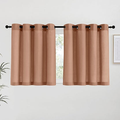 NICETOWN Terracotta Linen Kitchen Curtains 36 inch Length, Decorative Thick Flax Small Window Treatments Privacy Assured with Light Filtering for Bedroom/Bathroom, W55 x L36, 2 Panels