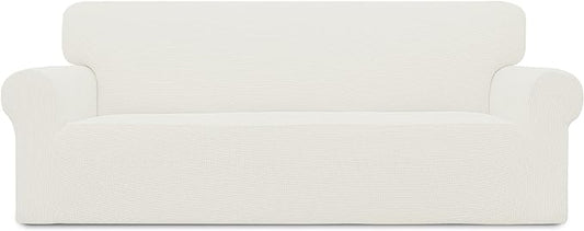 Easy-Going Stretch Sofa Slipcover 1-Piece Sofa Cover Furniture Protector Couch Soft with Elastic Bottom for Kids, Polyester Spandex Jacquard Fabric Small Checks (Sofa, Cream)
