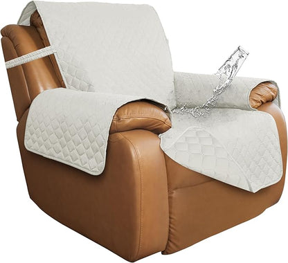 ISSUNTEX Double Protection 100% Waterproof Recliner Covers for Living Room, Reversible Furniture Protector Recliner Couch Sofa Slipcover for Dogs, Pets, Kids (Oversized Recliner, Ivory/Ivory)