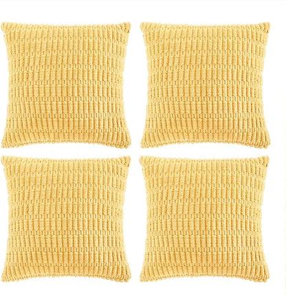 Fancy Homi 4 Packs Yellow Decorative Throw Pillow Covers 22x22 Inch for Living Room Couch Bed Sofa, Rustic Farmhouse Boho Home Decor, Soft Striped Corduroy Square Cushion Case 55x55 cm