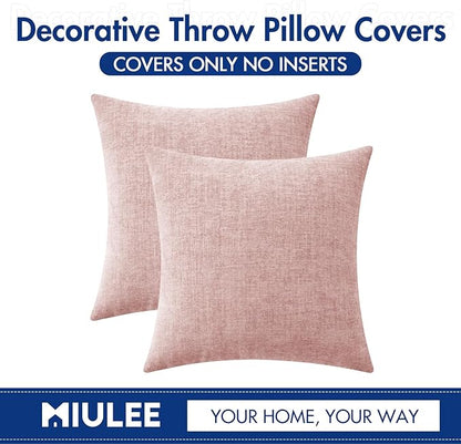 MIULEE Pack of 2 Couch Valentines Throw Pillow Covers 20x20 Inch Soft Spring Pink Chenille Pillow Covers for Sofa Living Room Solid Dyed Pillow Cases