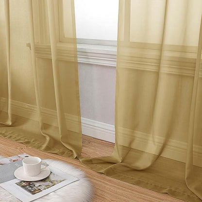 Extra Long Gold Sheer Curtains for Bedroom Living Room 120 Inches Long 2 Panels Set, Solid Soft Light Filtering Rod Pocket Sheer Window Curtains, Gold, Each 59" Wx120 L Inch