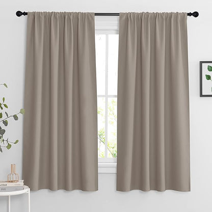 RYB HOME Extra Wide Blackout Curtains for Bedroom Living Room 63 inches Long, Thermal Insulated Privacy Drapes for Nursery Home Theater Dining Room, Width 62 by Length 63, Sand, 2 Panels