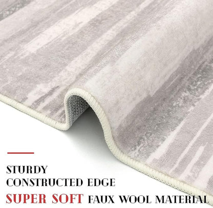 Lansny Modern Abstract Runner Rug 2x6, Neutral Light Beige and Grey Washable Kitchen Runner Non-Slip Soft Hallway Rug Runner Thin Print Faux Wool Carpet for Entryway Bedroom Laundry Room Indoor
