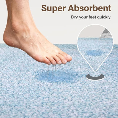 48x24 Long Bathroom Rugs Washable Non Slip, Light Blue Bath Mat for Bathroom Floor Tub, Soft Absorbent Quick Dry Mats for Shower, Bathtub,Home Decor