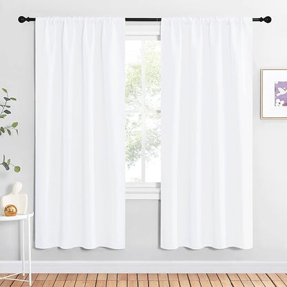 NICETOWN 50% Light Blocking Kitchen Curtains - Window Treatment Rod Pocket Curtains/Drapes for Bedroom (2 Panels, 42 by 72, White)