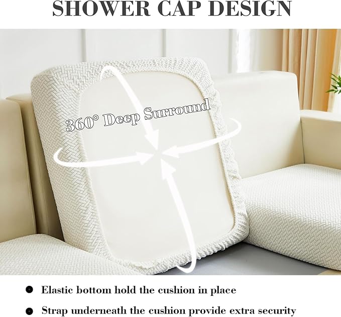 Sofa Covers Couch Covers for Sofa Pet Friendly Couch Cushion Covers Universal Sofa Covers Washable Stretch Slipcovers for Sectional Sofa (Texture Ivory White,Back Cover M)