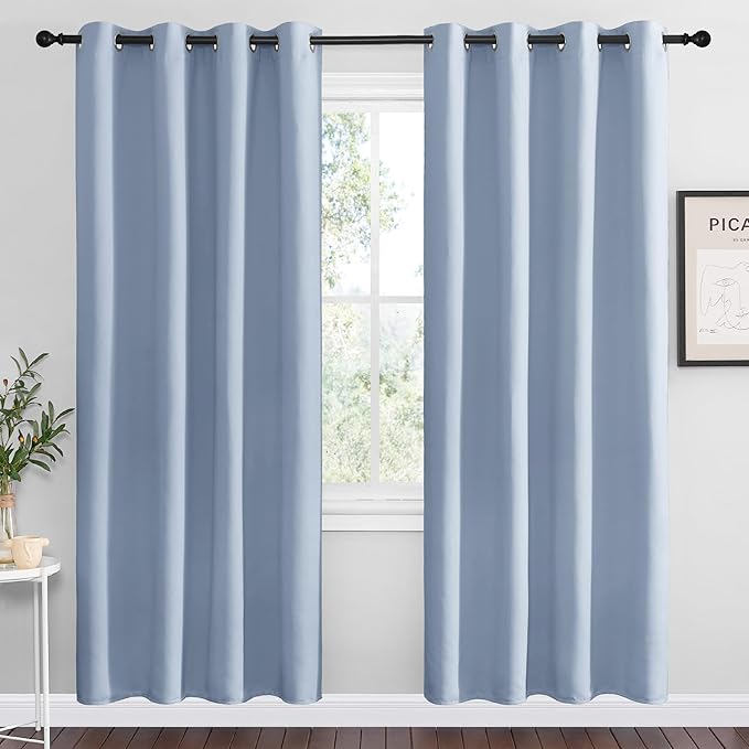 NICETOWN Vintage Blue Blackout Curtains 78 inches Length for Living Room, 2 Panels, 55" Wide, Thermal Insulated Decoration Drapes for Bedroom Window