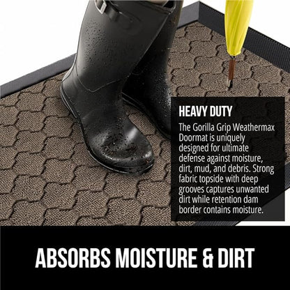 GORILLA GRIP 100% Waterproof All-Season WeatherMAX Doormat 35x23, US Designed Natural Rubber, Stain and Fade Resistant, Low Profile Indoor Outdoor Door Mats, Easy Clean Patio Mat, Latte Quatrefoil