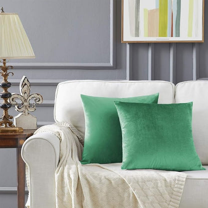 GIGIZAZA Mint Turquoise Velvet Decorative Throw Pillow Covers 20x20 for Sofa Bed 2 Pack Soft Cushion Cover