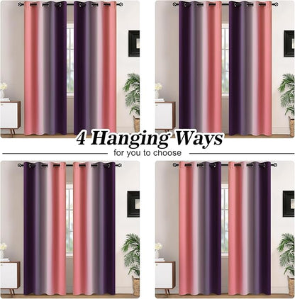 Yakamok Blackout Ombre Dark Pink and Dark Purple Curtains-Gradient Room Darkening Curtain, Grommet Thermal Insulated Light Blocking Window Drapes/Curtains for Living Room Bedroom,52 x 84 Inch,2 Panels