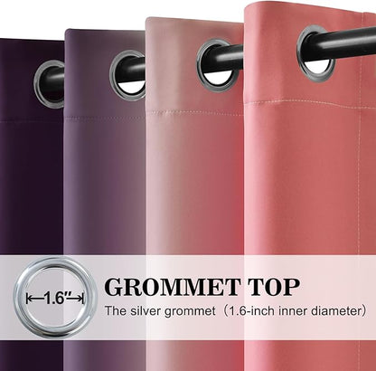 Yakamok Blackout Ombre Dark Pink and Dark Purple Curtains-Gradient Room Darkening Curtain, Grommet Thermal Insulated Light Blocking Window Drapes/Curtains for Living Room Bedroom,52 x 84 Inch,2 Panels
