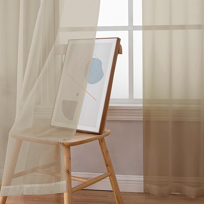 Simplebrand Taupe Sheer Curtains 72 Inches Long 2 Panels, Light Filtering Rod Pocket Solid Color Kakhi Taupe Brown Elegant Window Sheer Curtains & Drapes for Living Room, Bedroom (42" W x 72" L)