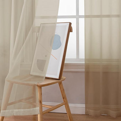 Simplebrand Taupe Sheer Curtains 72 Inches Long 2 Panels, Light Filtering Rod Pocket Solid Color Kakhi Taupe Brown Elegant Window Sheer Curtains & Drapes for Living Room, Bedroom (42" W x 72" L)