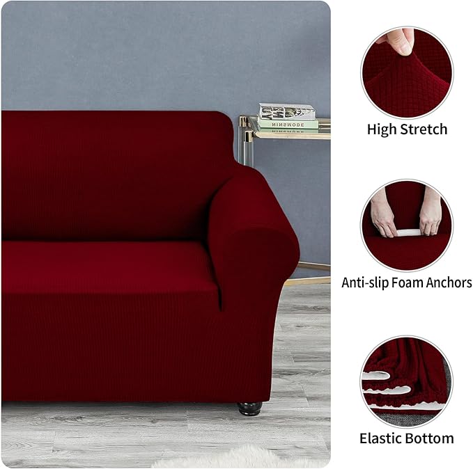 Joccun Christmas Stretch Chair Couch Cover,1-Piece Sofa Slipcover Spandex Jacquard Fabric Sofa Covers with Elastic Bottom,Washable Furniture Protector for Dogs,Cats,Kids(Armchair,Red Dahlia)