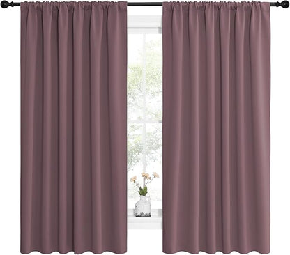 NICETOWN Blackout Curtains for Bedroom, Home Decorations Thermal Insulated Solid Rod Pocket Blackout Drapes for Cafe (Dry Rose, One Pair, 62 x 63-inch)
