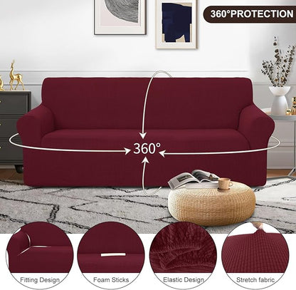 U-NICE HOME Stretch Couch Cover Sofa Cover Washable Sofa Slipcover Furniture Protector for 3 Cushion Couch Sofa Pet Friendly(Sofa, Burgundy)